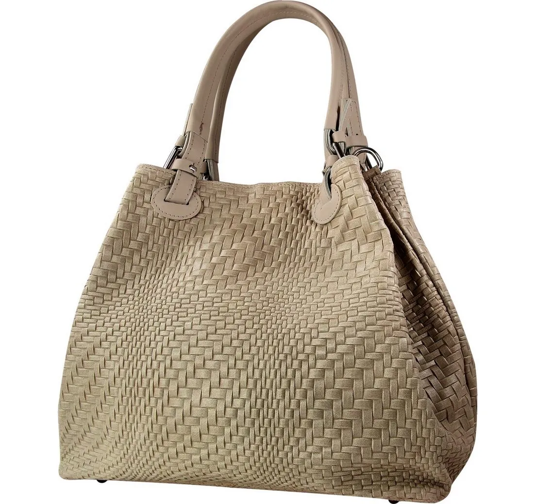 Toscanto Handtasche Toscanto Tasche abstraktes Flechtmuster (Handtasche), Damen Leder Handtasche, Umhängetasche, taupe, beige, braun ca. 31cm