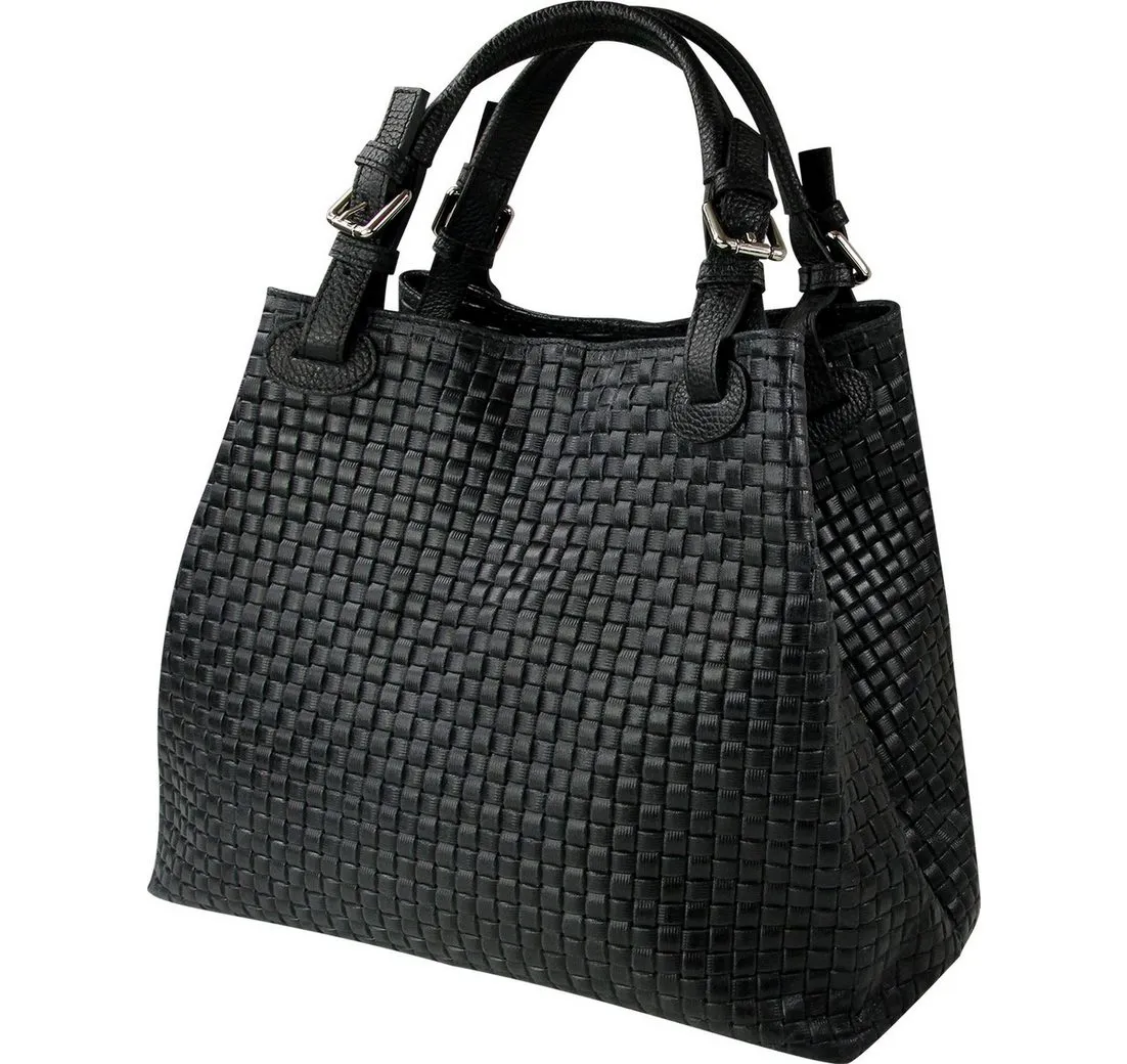 Toscanto Handtasche Toscanto Tasche geprägtes Flechtmuster (Handtasche), Damen Leder Handtasche, Umhängetasche, schwarz ca. 31cm