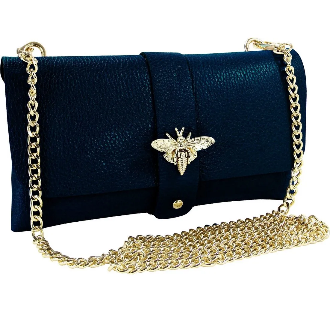 Toscanto Schultertasche Toscanto Damen Schultertasche Clutch (Schultertasche), Damen Schultertasche, Clutch Leder, dunkelblau ca. 23cm x ca. 12cm