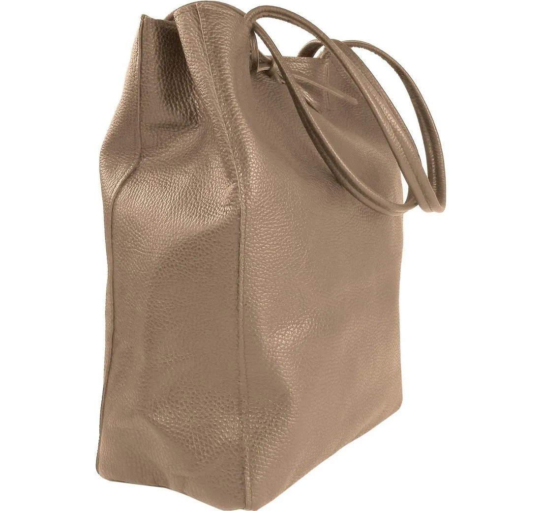 Toscanto Schultertasche Toscanto Damen Shopper Schultertasche (Shopper), Damen Shopper, Schultertasche Leder, taupe, beige ca. 28cm x ca. 35cm