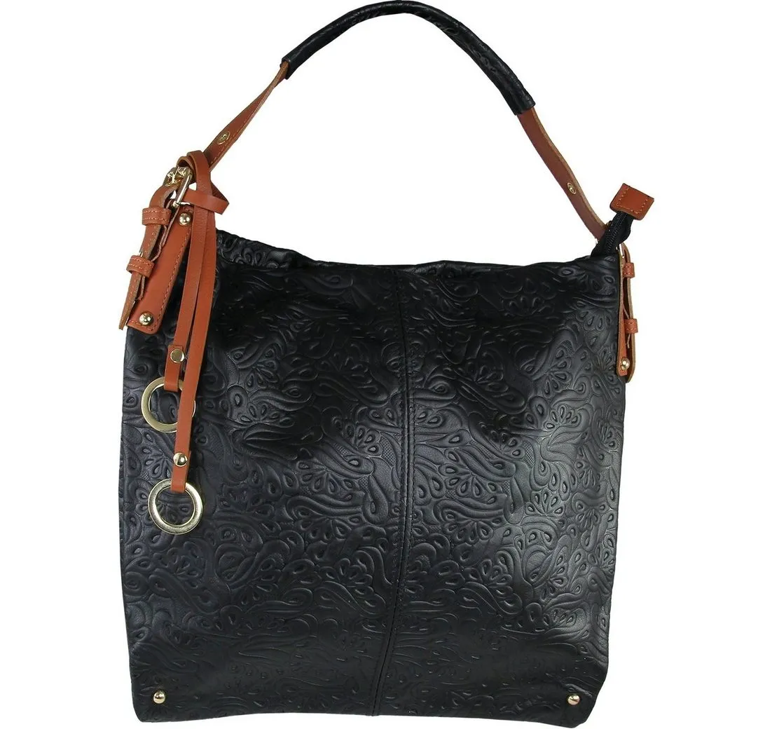 Toscanto Schultertasche Toscanto Damen Shopper Schultertasche (Shopper), Damen Shopper, Schultertasche Leder, schwarz, braun, Größe ca. 37cm
