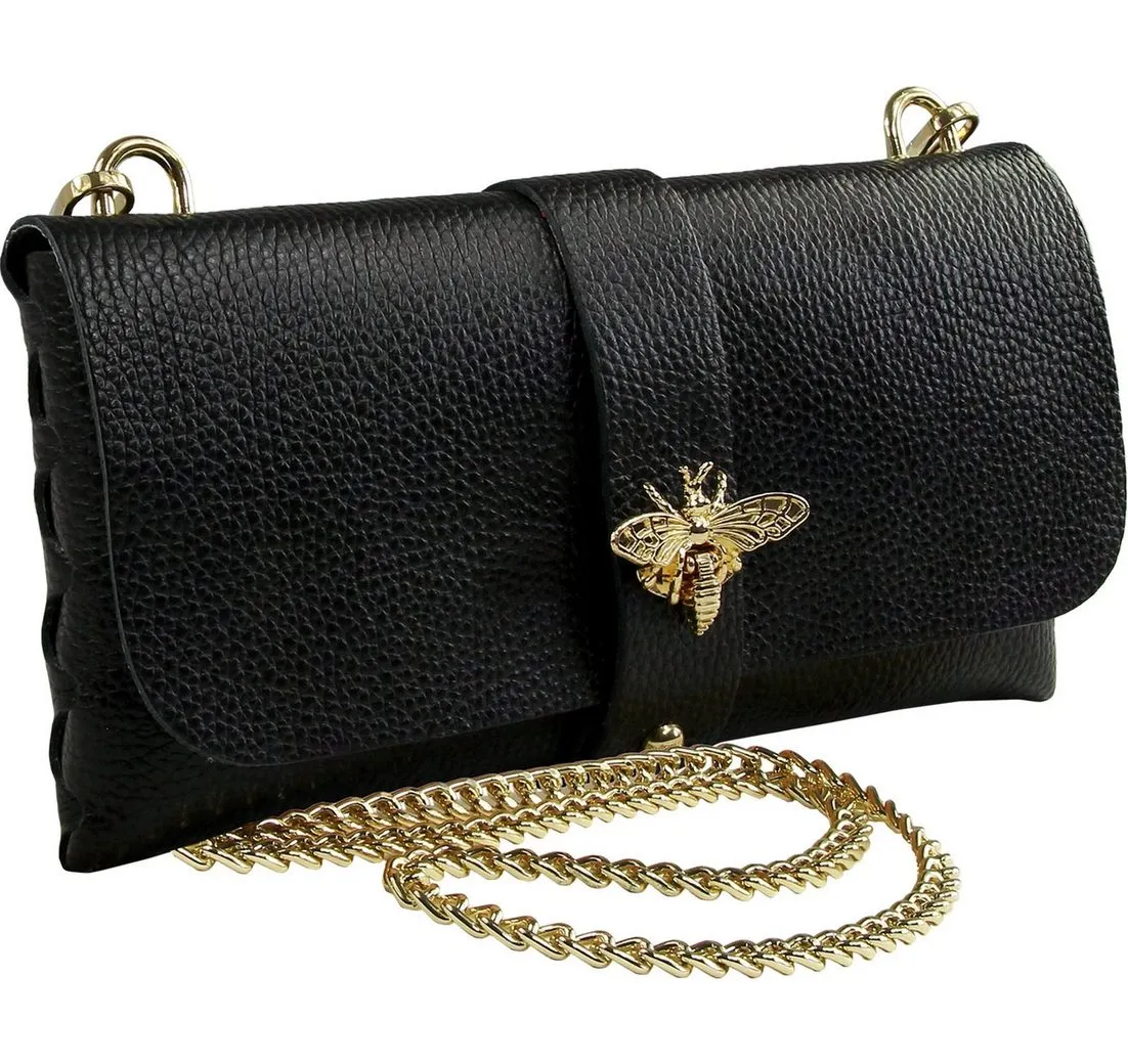 Toscanto Schultertasche Toscanto Tasche schwarz Leder Clutch (Schultertasche), Damen Leder Schultertasche, Clutch, schwarz ca. 23cm