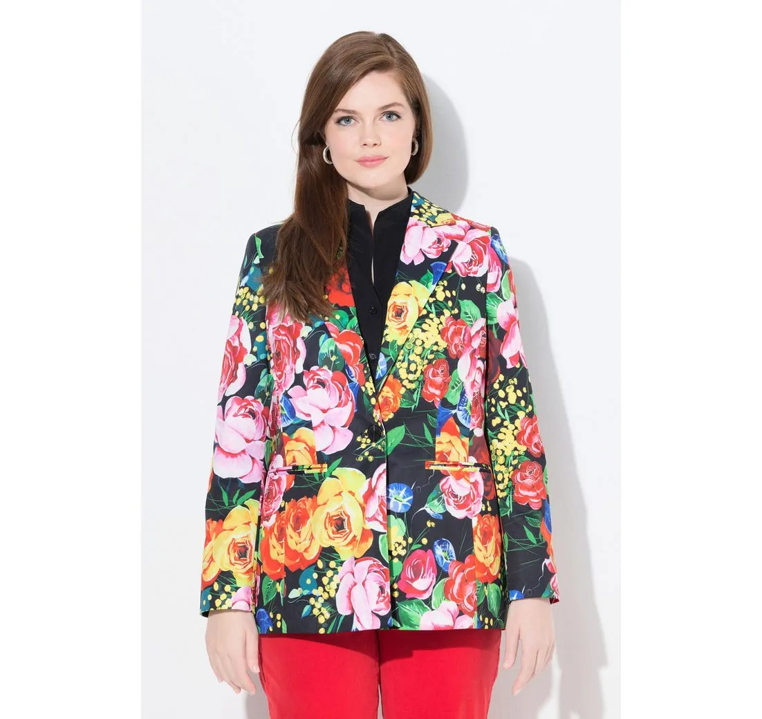 ULLA POPKEN Blusenblazer Blazer Blütenmuster Reverskragen farbiges Futter