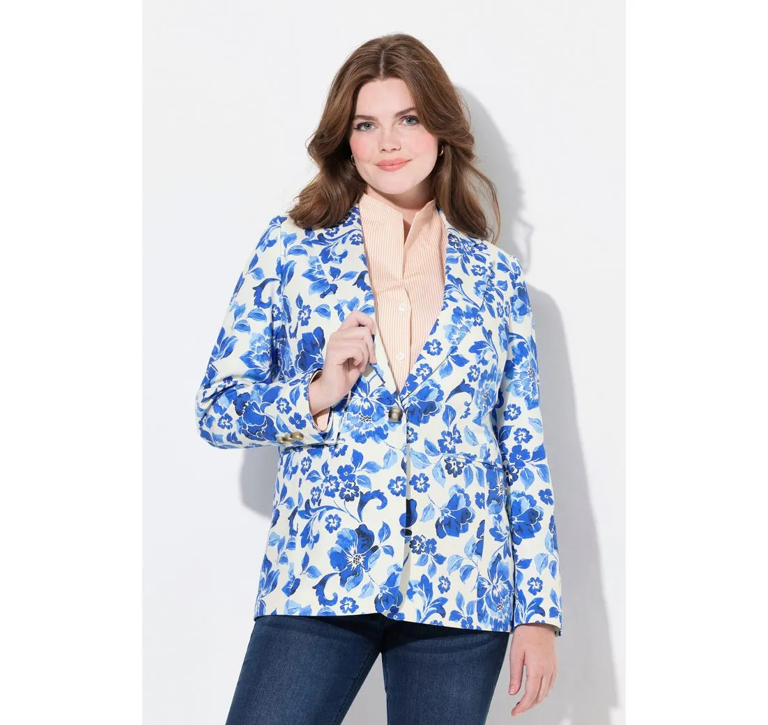 ULLA POPKEN Blusenblazer Blazer Blütenmuster Reverskragen Rückenschlitz