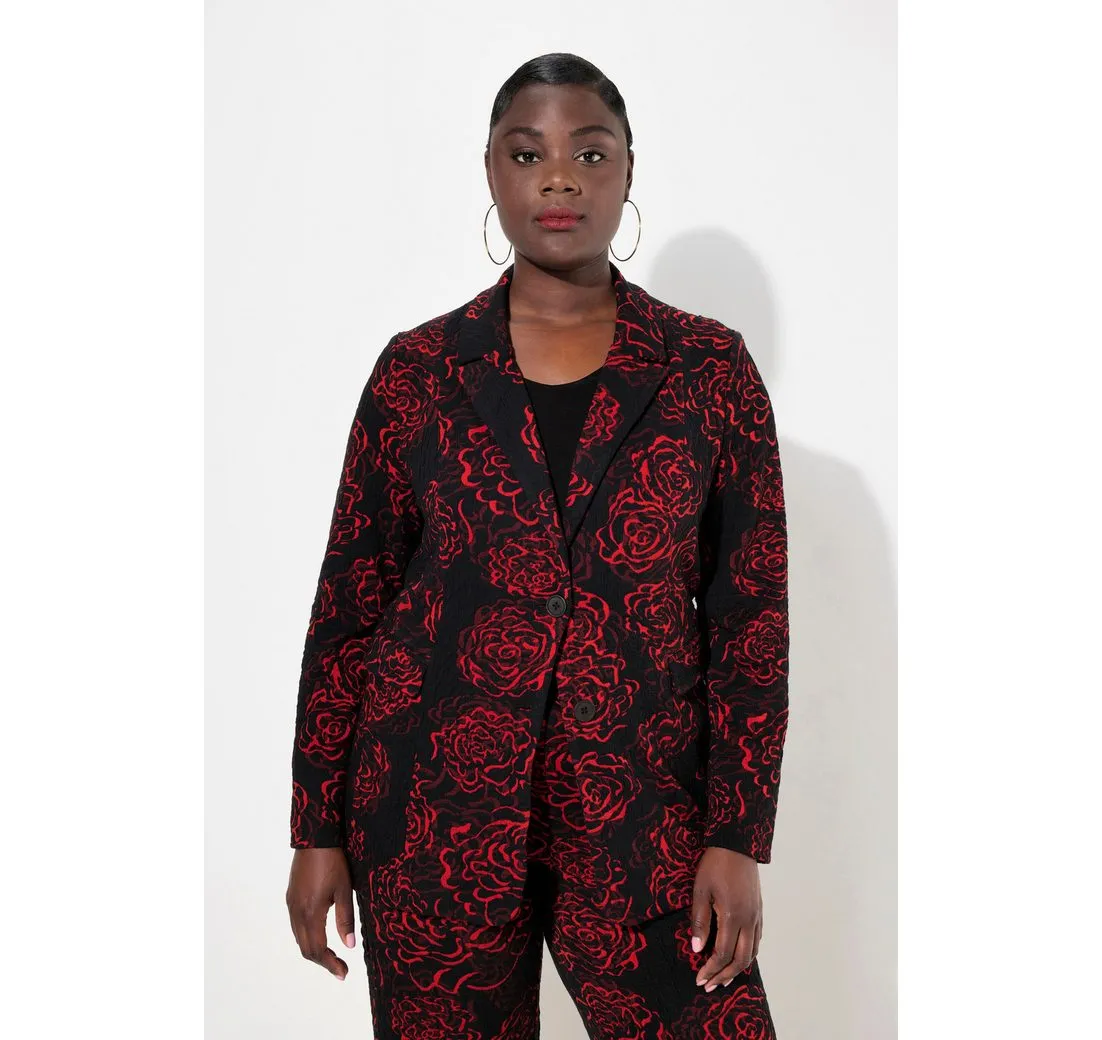 ULLA POPKEN Blusenblazer Jacquard-Jerseyblazer Reverskragen florales Design