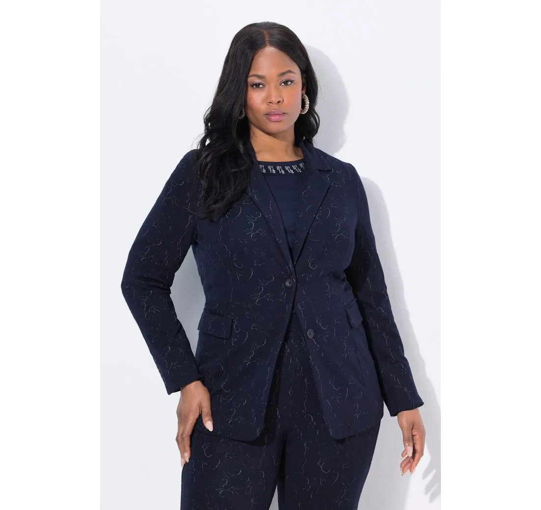 ULLA POPKEN Blusenblazer Jersey-Blazer Jacquard Reverskragen Langarm