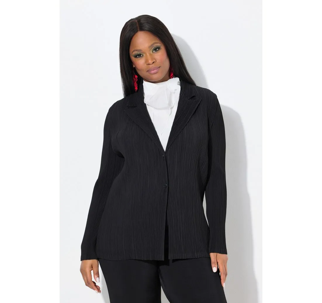 ULLA POPKEN Blusenblazer Plissee-Blazer Reverskragen Knopfverschluss