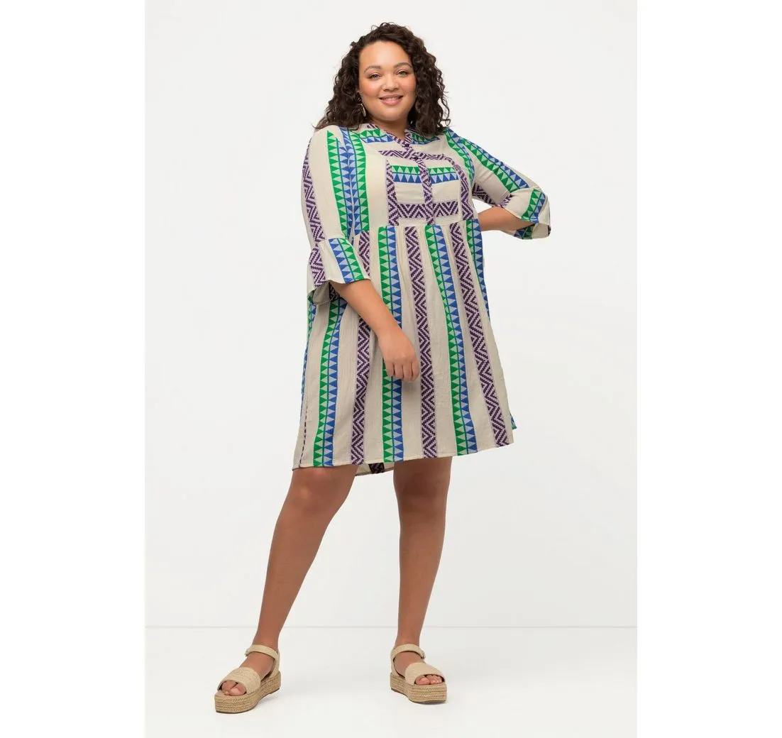 ULLA POPKEN Midikleid Tunikakleid Ethnomuster Tunika-Ausschnitt 3/4-Arm