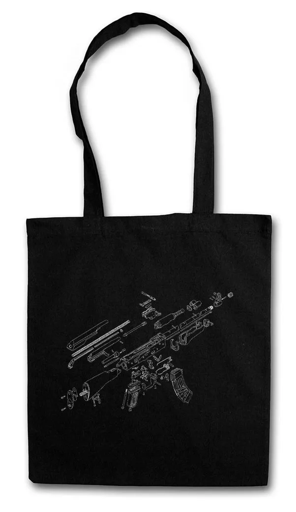 Urban Backwoods Beuteltasche Ak47 Blueprint Stofftasche Blaupause Gewehr Maschinengewehr AK 47 74 (1-tlg), Gun MG Machine Automatic