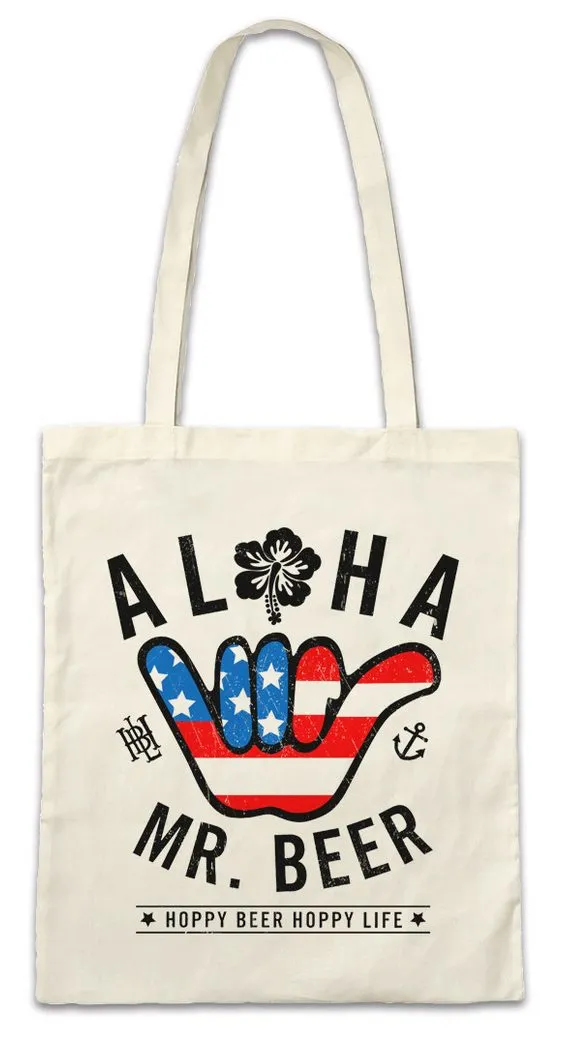 Urban Backwoods Beuteltasche Aloha Mr. Beer Stofftasche Hoppy Happy Life Bier Brauer Brauerei (1-tlg), Brewery Booze Brewski Cold