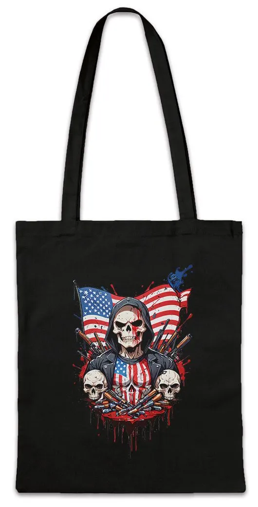 Urban Backwoods Beuteltasche American Vigilante Skull Stofftasche USA US Banner Fahne Stars Stripes (1-tlg), Punisher Flag Deadpool Mask