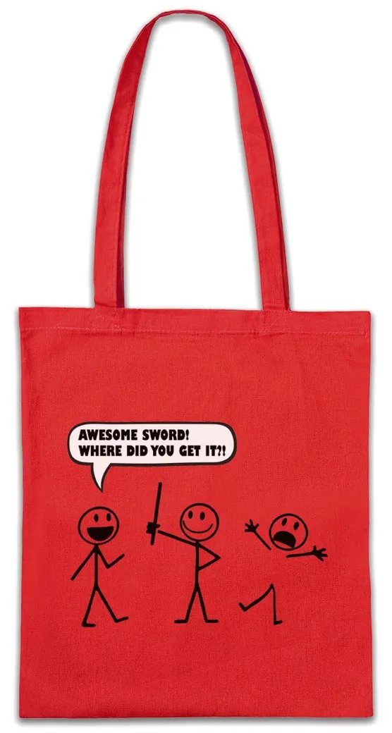 Urban Backwoods Beuteltasche Awesome Sword Stofftasche Stick Figure Strichmännchen Fun Comic Ritter (1-tlg), Schwert Knight Larp Mittelalter