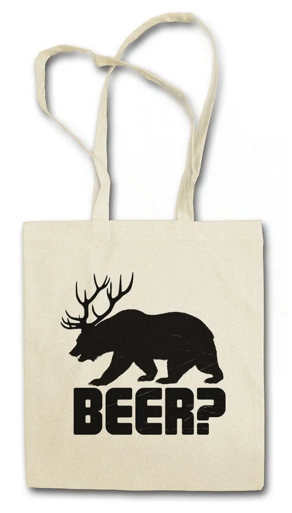 Urban Backwoods Beuteltasche Beer? Stofftasche Bier Hirsch Reh Jagd Jäger Bär Geweih Deer Bear Fun (1-tlg), Hunt Antlers Hunter Alcohol