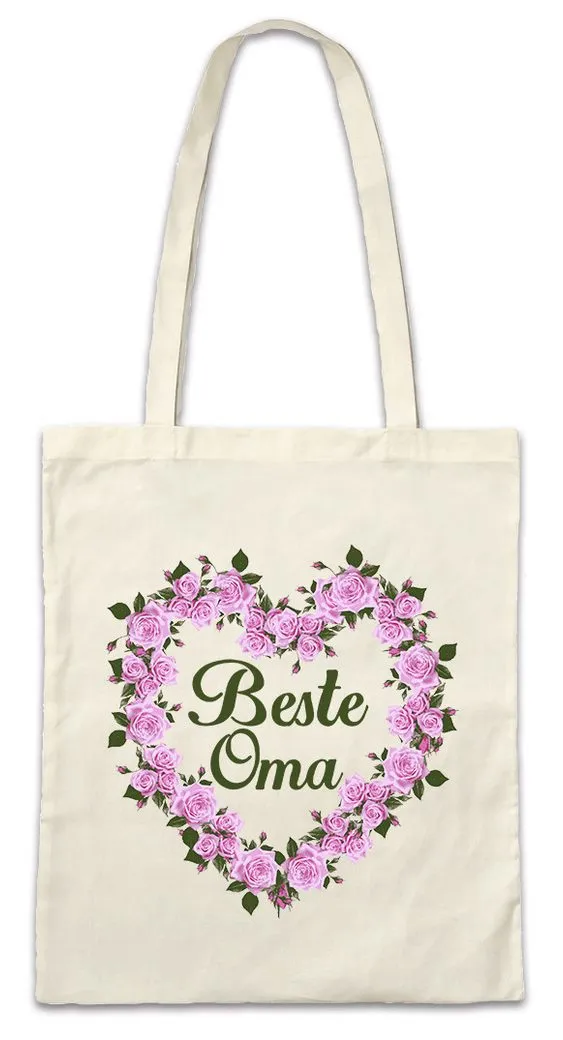 Urban Backwoods Beuteltasche Beste Oma Rosen Herz Stofftasche II Omi Großmutter Enkelkinder Enkel (1-tlg), Geschenk Granny Blumen