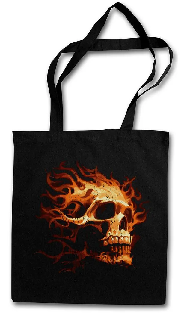 Urban Backwoods Beuteltasche Burning Skull I Stofftasche Tattoo Art Rockabilly Skeleton Flames Ink (1-tlg), Brennender Schädel Totenschädel Totenkopf