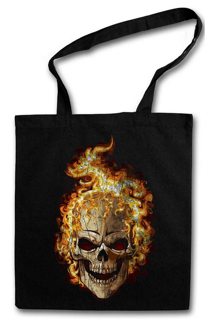 Urban Backwoods Beuteltasche Burning Skull II Stofftasche Brennender Schädel Dead Totenschädel (1-tlg), Totenkopf Tattoo Art Rockabilly