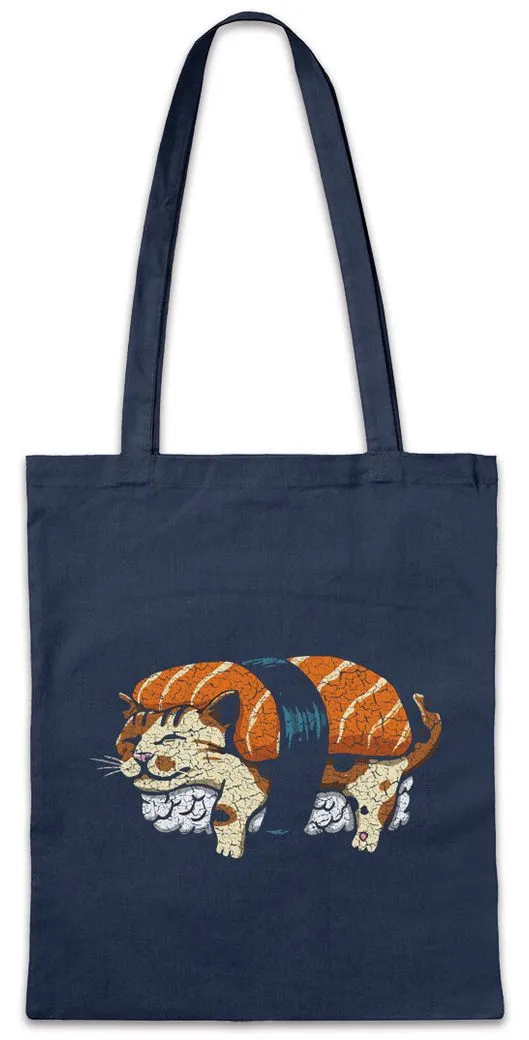 Urban Backwoods Beuteltasche Cat Sushi Stofftasche Katzen Kätzchen Kater Alf Katze Cat Maus Kitty (1-tlg), Addicted Kittens Lover Liebhaber