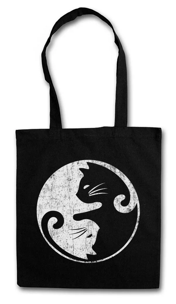 Urban Backwoods Beuteltasche Cats Yin & Yang Stofftasche Cat Katze Katzen Circle Kreis Lover Sign (1-tlg), Symbol Love Liebhaber Liebe