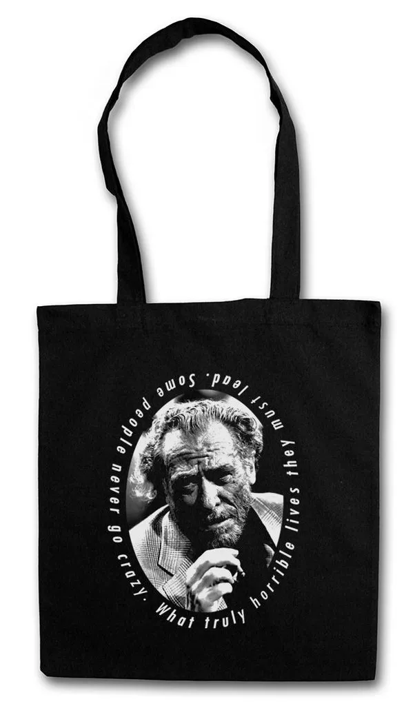 Urban Backwoods Beuteltasche Charles Bukowski Portrait Stofftasche Quote Zitat Barfly Poetry USA (1-tlg), Drinker Author Autor Book