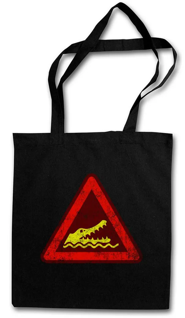 Urban Backwoods Beuteltasche Crocodile Warning Sign I Stofftasche Warnung Schild Krokodil (1-tlg), Warnschild Swamp Sumpf Symbol