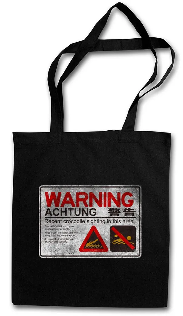 Urban Backwoods Beuteltasche Crocodile Warning Sign II Stofftasche Shirt Warnung Krokodil (1-tlg), Warnschild Kaiman Florida Keys