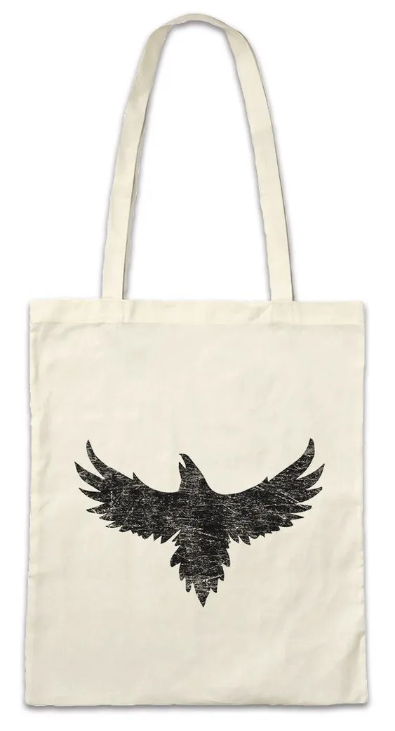 Urban Backwoods Beuteltasche Crow Silhouette Stofftasche Krähe Rabe Vogel Bird Raven Poe Edgar (1-tlg), Nevermore Biker MC Culture