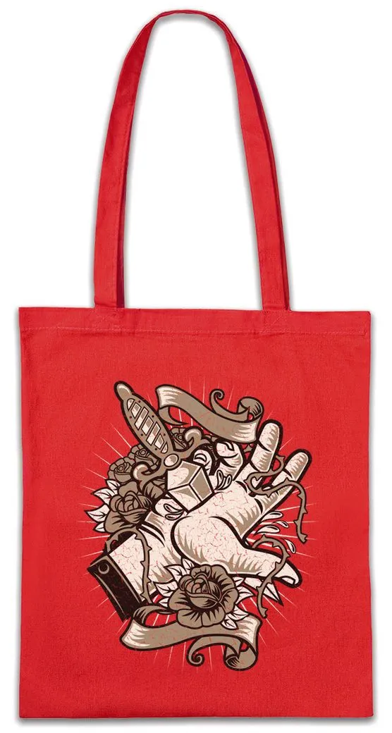 Urban Backwoods Beuteltasche Daggered Hand Stofftasche Tattoo Dolch Dagger Oldschool Art Stencil (1-tlg), Falsh Artist Studio Rockabilly