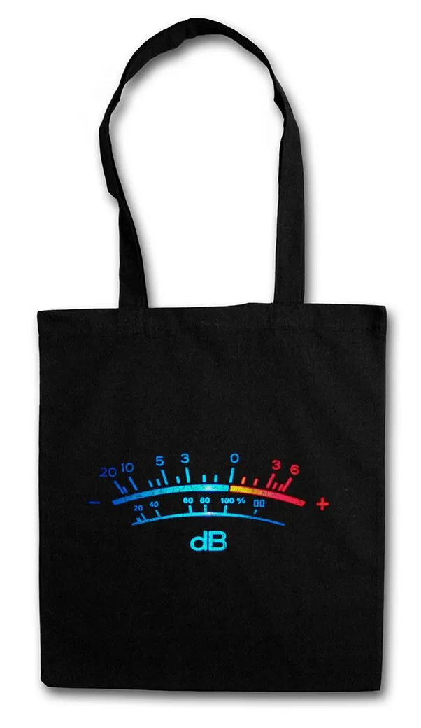 Urban Backwoods Beuteltasche DB Meter II Stofftasche Decibel Music Bass Retro Radio Cassette VU (1-tlg), Tape Record Schallplatte Amplifier