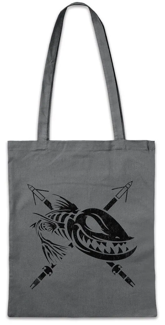 Urban Backwoods Beuteltasche Dead Grinning Fish Stofftasche Grinsender Harpune Skelett Fischskelett (1-tlg), Fisch Fischen Angeln Angel
