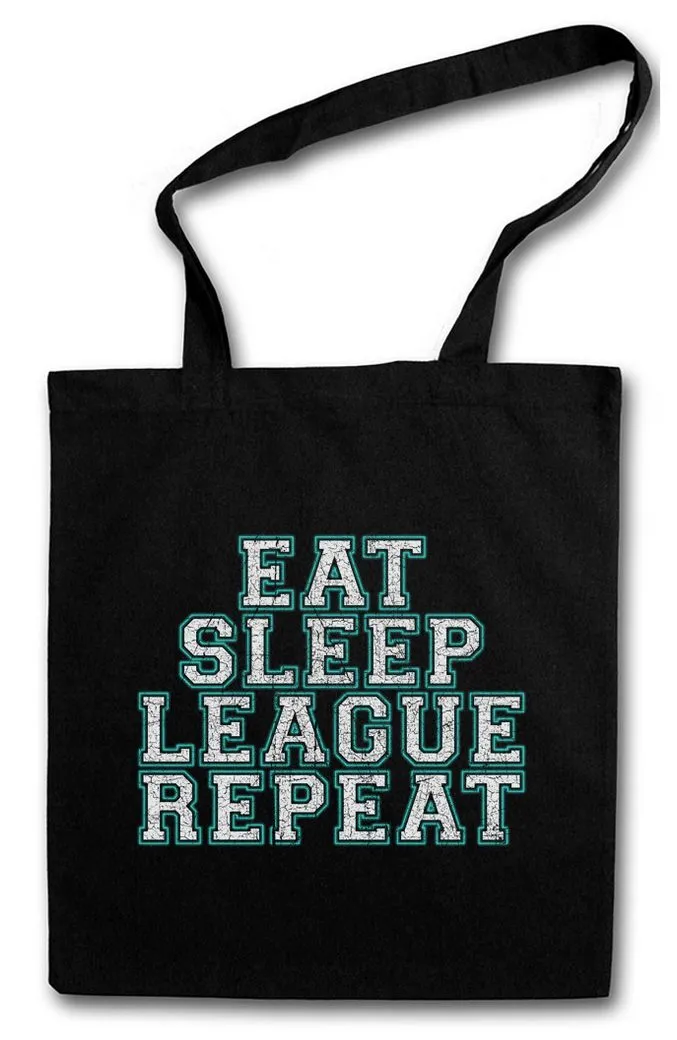 Urban Backwoods Beuteltasche Eat Sleep League Repeat Stofftasche Gamer Games Gaming Video PC RPG (1-tlg), Informatiker Admin Roleplay Nerd