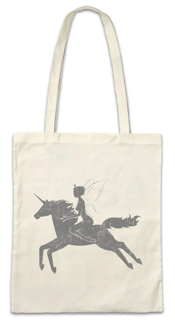 Urban Backwoods Beuteltasche Fairy Riding Unicorn Stofftasche Einhorn Regenbogen Horn Rainbow Sweet (1-tlg), Fairies Unicorn Princess Fairytale