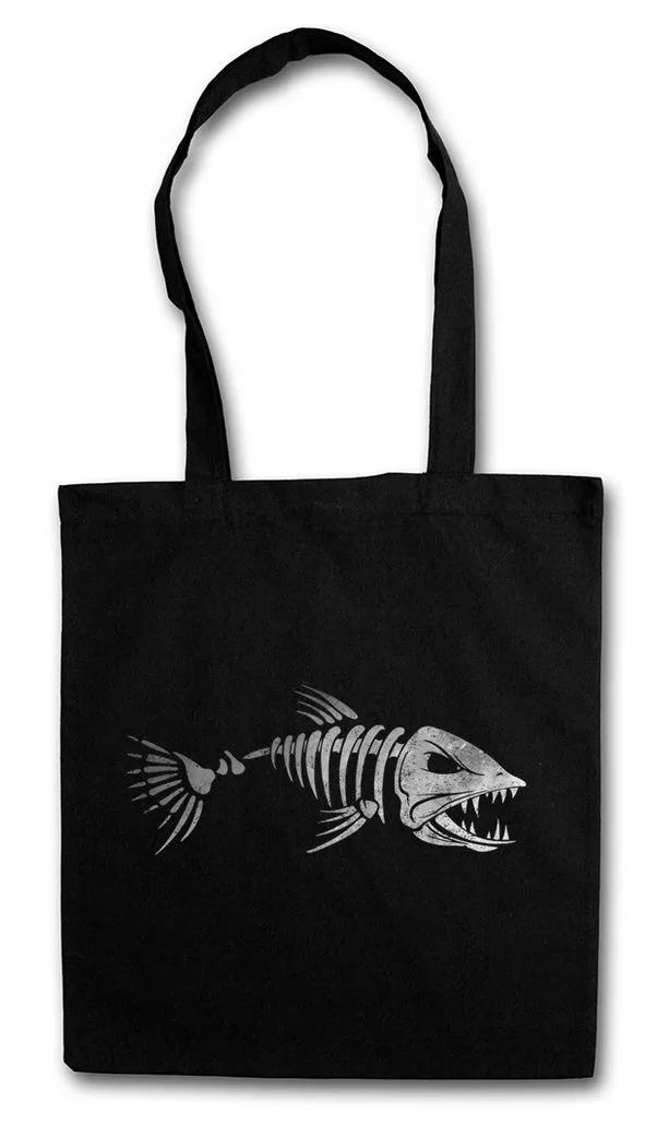 Urban Backwoods Beuteltasche Fish Skeleton Stofftasche Skelett Fischskelett Fisch Fischen Angeln (1-tlg), Angel Angler Fluss See