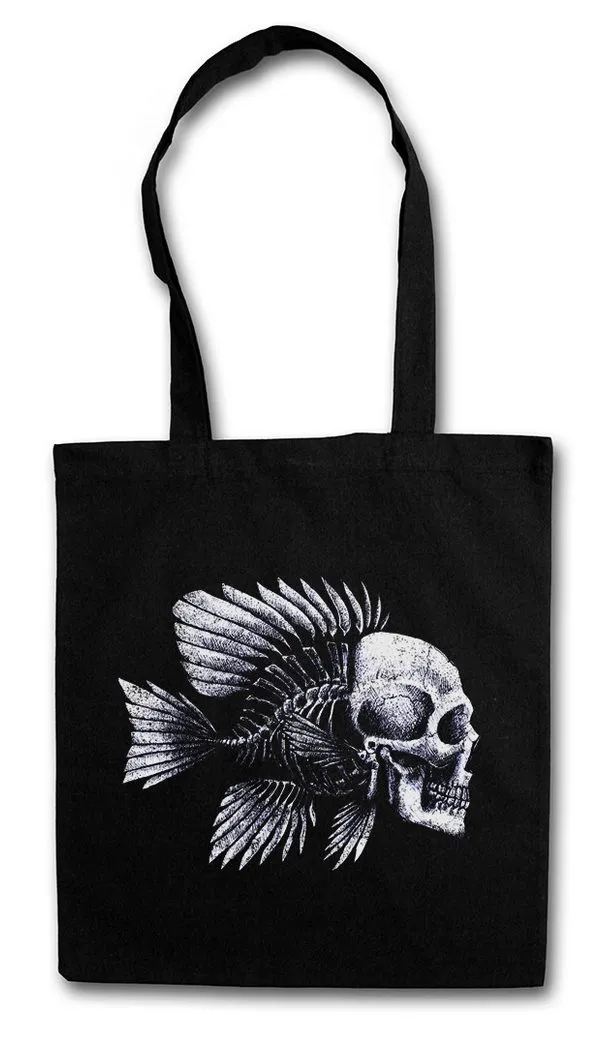 Urban Backwoods Beuteltasche Fish Skull Stofftasche Skelett Fischskelett Fisch Fischen Angeln Angel (1-tlg), Angler Fluss See Bones