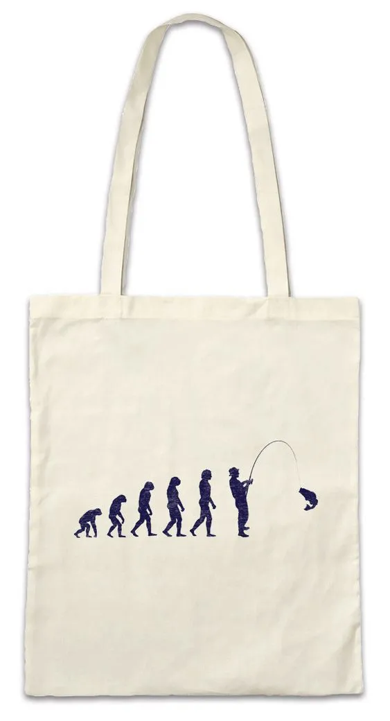 Urban Backwoods Beuteltasche Fishing Evolution Stofftasche Charles Human Menschliche Darwin Sport (1-tlg), Sports Angeln Angler Fischen