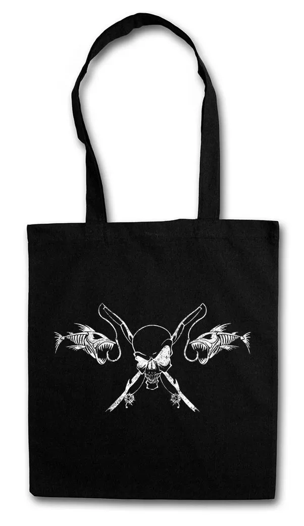 Urban Backwoods Beuteltasche Fishing Skull Stofftasche Skelett Fischskelett Fisch Fischen Angeln (1-tlg), Angel Angler Fluss See