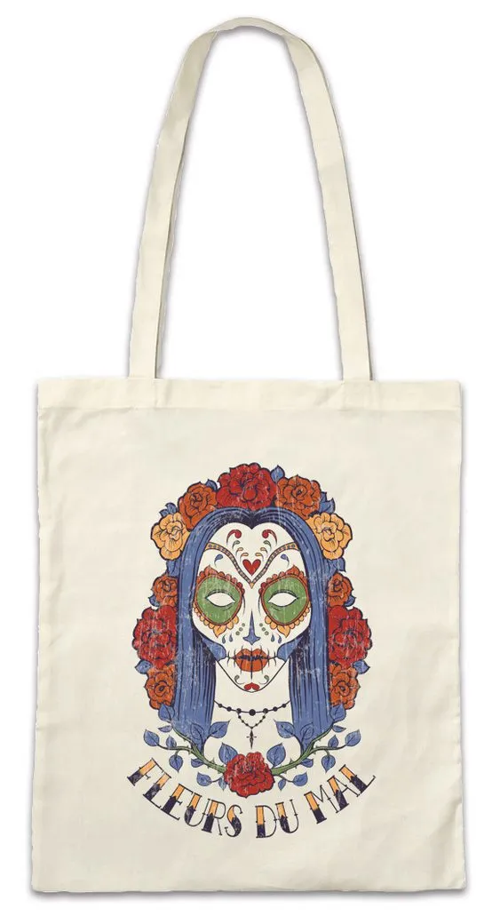 Urban Backwoods Beuteltasche Fleurs Du Mal Stofftasche Schädel Tattoo Mexiko Sugar Skull Latin Girl (1-tlg), Art Gang Latino Mexico