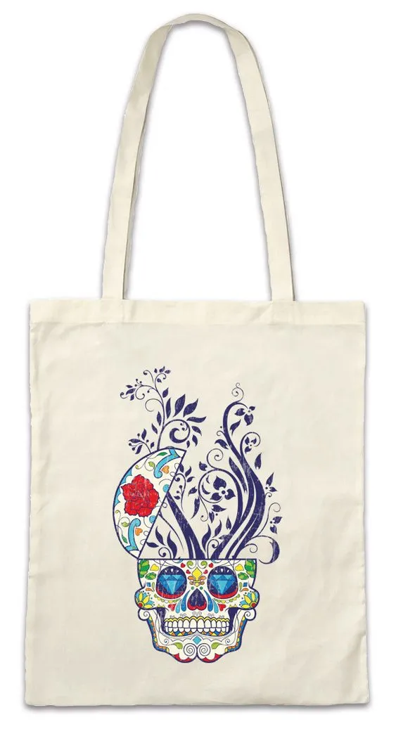 Urban Backwoods Beuteltasche Floral Sugar Skull Stofftasche Schädel Mexiko Gang Latino Mexico (1-tlg), Tattoo Art Latin Latinos