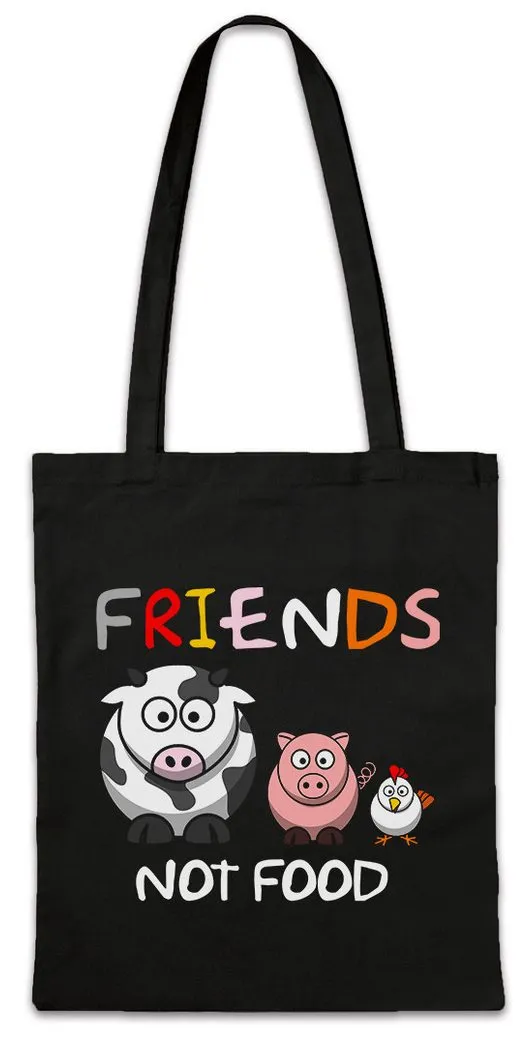 Urban Backwoods Beuteltasche Friends Not Food Comic Stofftasche Veganer Speziesismus Vegan (1-tlg), Vegetarier Tierschutz Buddies Homies