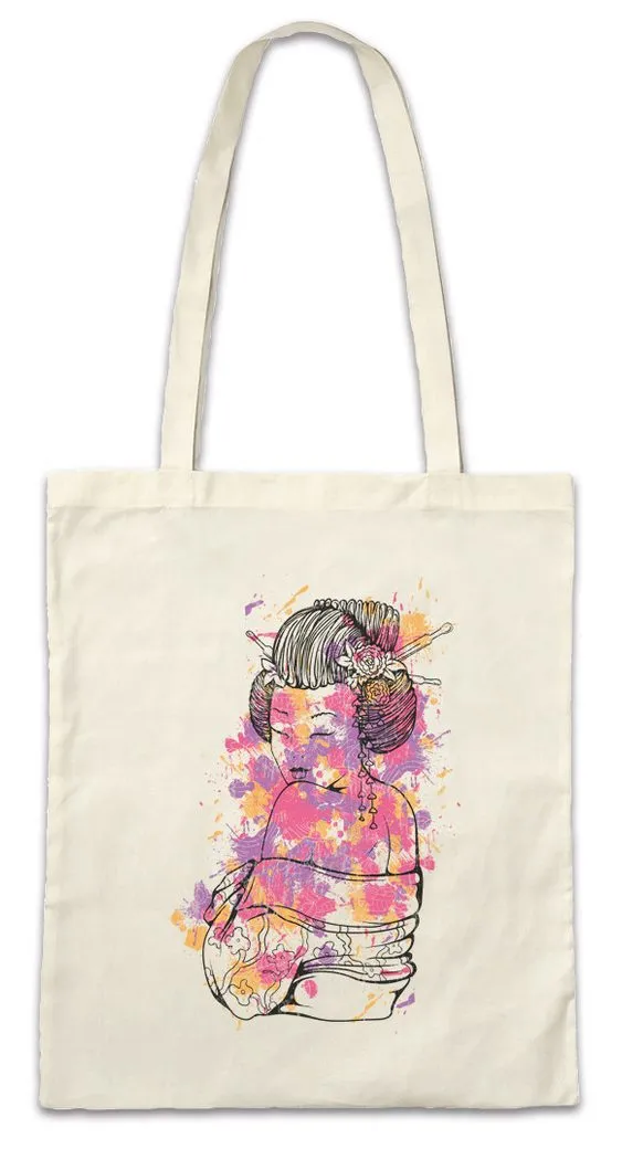 Urban Backwoods Beuteltasche Geisha Ornaments Stofftasche Japan Asien Tattoo Asia Girl Holi Art (1-tlg), Music Woman Mädchen Farben