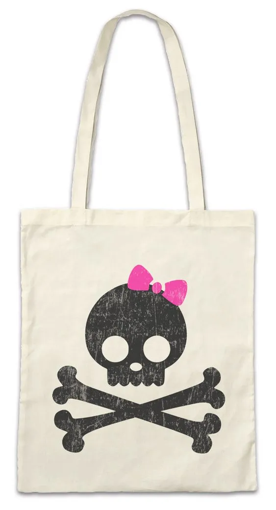 Urban Backwoods Beuteltasche Girlie Skull & Bones Stofftasche Schädel Totenkopf Totenschädel (1-tlg), Knochen Bone Schleife Horseshoe