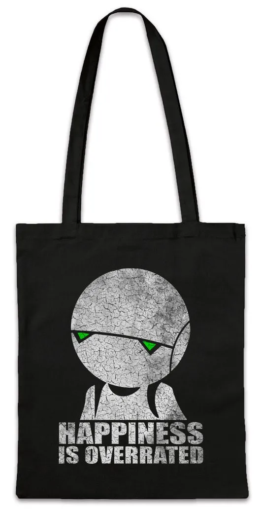 Urban Backwoods Beuteltasche Happiness Is Overrated Stofftasche Depression Depressiv Android Robot (1-tlg), Roboter Sadness Tristesse Misanthrop