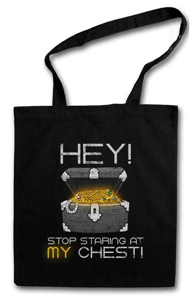 Urban Backwoods Beuteltasche Hey Stop Staring At My Chest Stofftasche Gamer Games Gaming Video PC (1-tlg), RPG Roleplay MMORPG Online