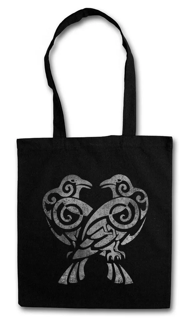 Urban Backwoods Beuteltasche Hugin And Munin IV Stofftasche Runen Runes Raben Walhalla Odin Thor (1-tlg), Norse Raven Vikings Wikinger
