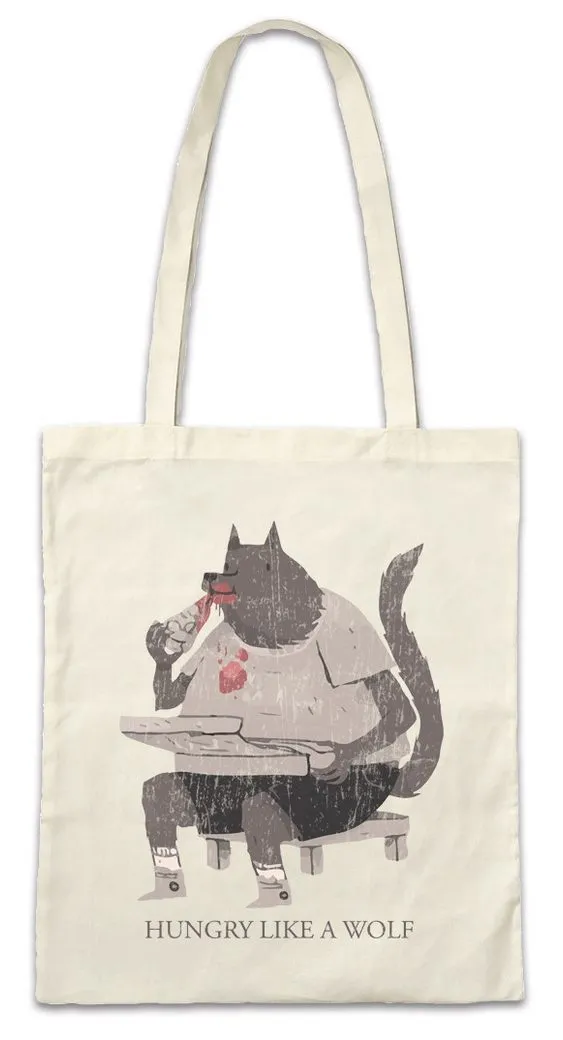 Urban Backwoods Beuteltasche Hungry Like A Wolf Stofftasche Rotkäppchen Böser Wolves Hunger Hungrig (1-tlg), Dick Chubby Übergewicht Starve