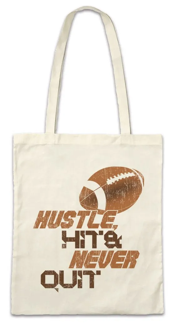 Urban Backwoods Beuteltasche Hustle Hit Never Quit Stofftasche American Football Player Ball Sport (1-tlg), Passion Love Addiction Spielfeld