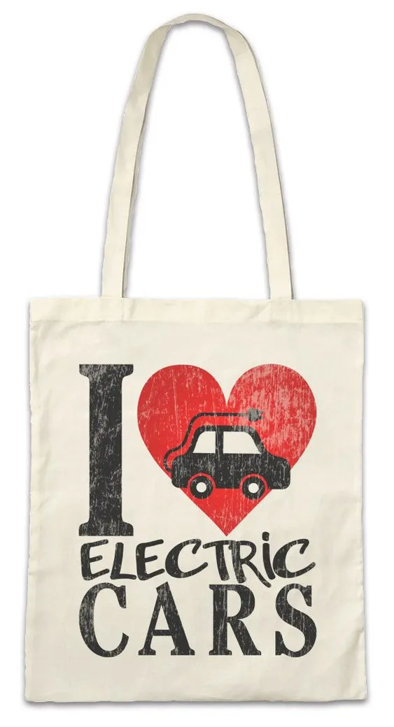 Urban Backwoods Beuteltasche I Love Electric Cars Stofftasche Elektroauto Fun BEV PHEV Plug In (1-tlg), Plug-In Elektro Auto Battery
