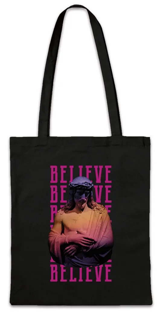 Urban Backwoods Beuteltasche Jesus Believe Stofftasche 80s Neon God Dark Gott Jesus Holy Christ (1-tlg), Party Christus Glaube Liebe
