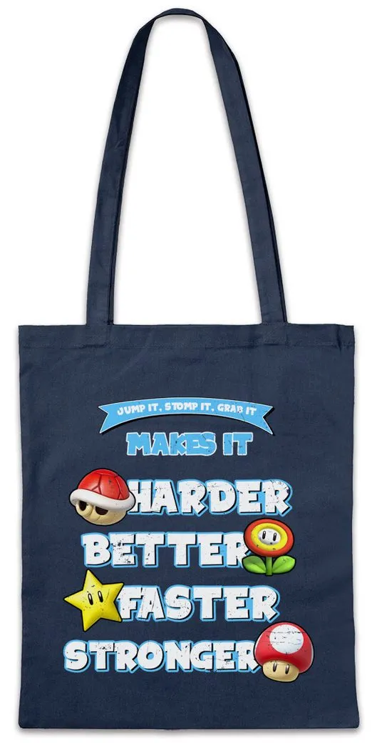 Urban Backwoods Beuteltasche Jump It Stomp It Grab It Stofftasche Super Better Gamer Nerd Geek (1-tlg), Retro Mario Harder Princess