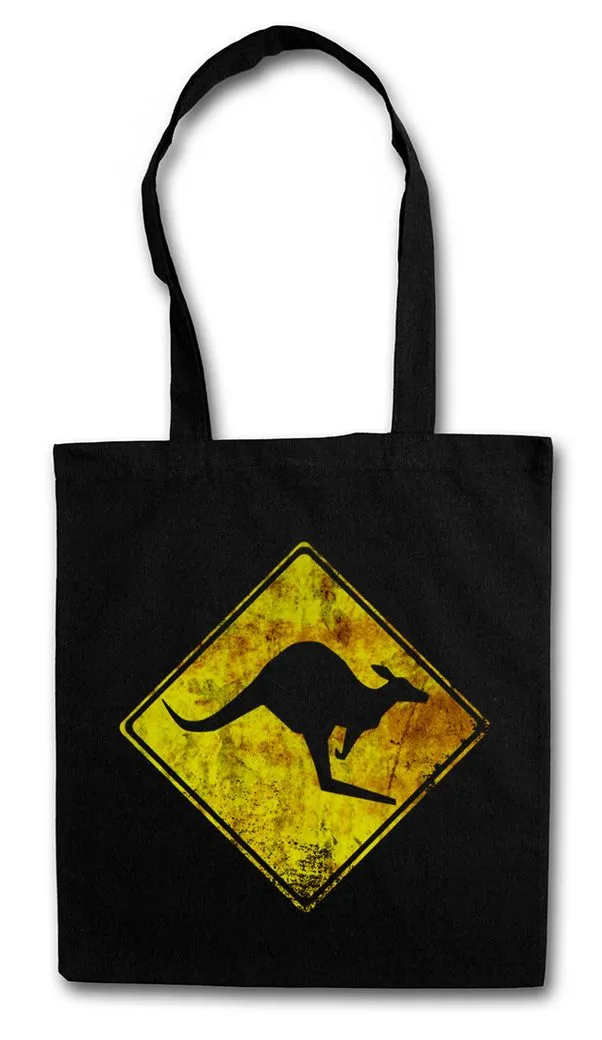 Urban Backwoods Beuteltasche Kangaroos Crossing Vintage Logo Sign Stofftasche Känguru Australia (1-tlg), Backpacker Australien Down Under