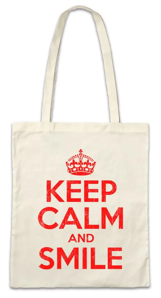 Urban Backwoods Beuteltasche Keep Calm And Smile Stofftasche Strahlen Smiling Lachen Lächeln Laugh (1-tlg), Comedy Fun Clown Comedian